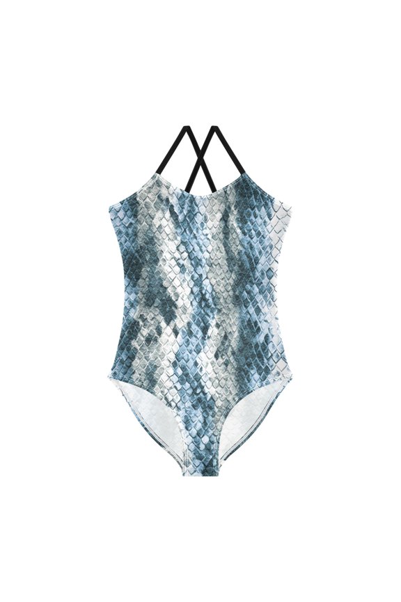 BZSMCE One-Piece Swimsuit with Crisscross StrapsBlue Python Pattern
