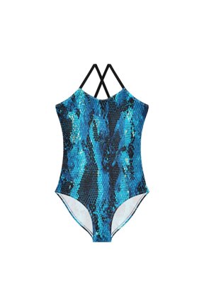 BZSMCE One-Piece Swimsuit with Crisscross StrapsBlue Python Pattern