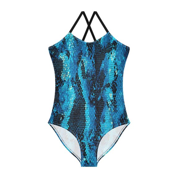 BZSMCE One-Piece Swimsuit with Crisscross StrapsBlue Python Pattern