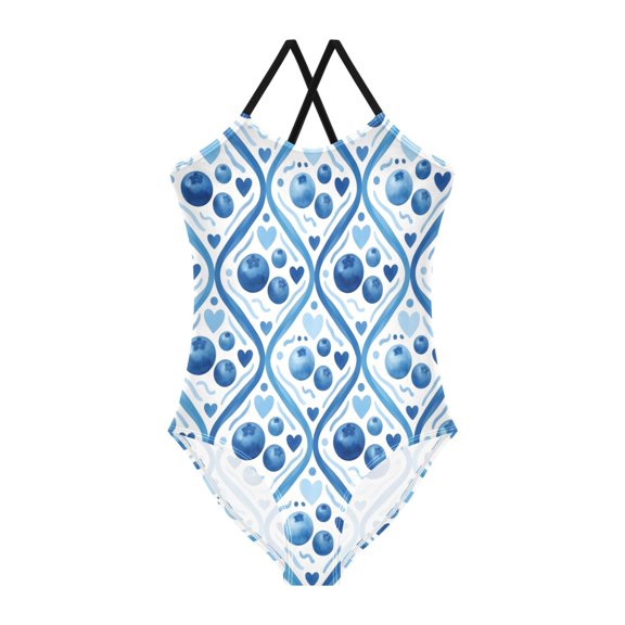 BZSMCE One-Piece Swimsuit with Crisscross StrapsBlueberry pattern Pattern