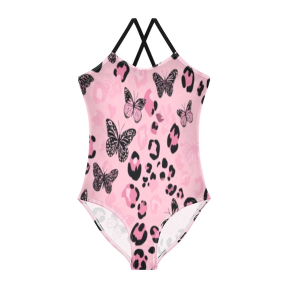 BZSMCE One-Piece Swimsuit with Crisscross StrapsBlush Leopard Flutter Pattern