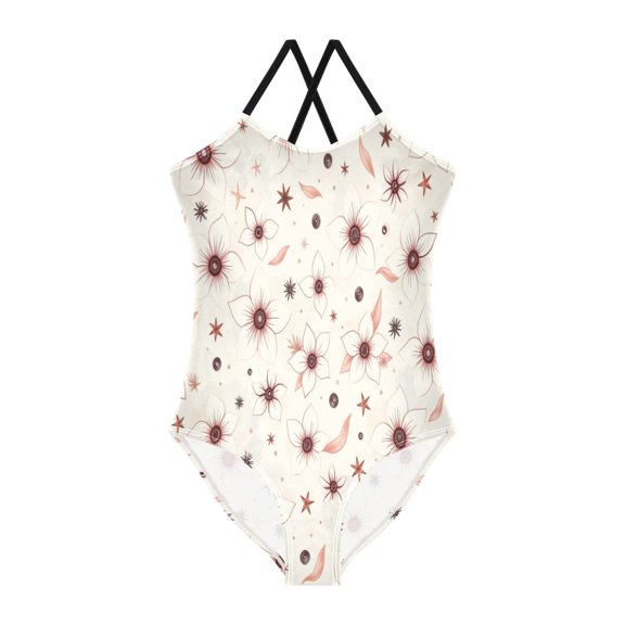 BZSMCE One-Piece Swimsuit with Crisscross StrapsBlush Star Sprig Pattern