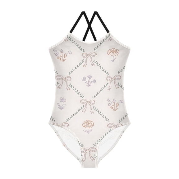 BZSMCE One-Piece Swimsuit with Crisscross StrapsBow & Floral Lattice Pattern