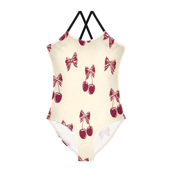 BZSMCE One-Piece Swimsuit with Crisscross StrapsBow Retro Red CherryPattern