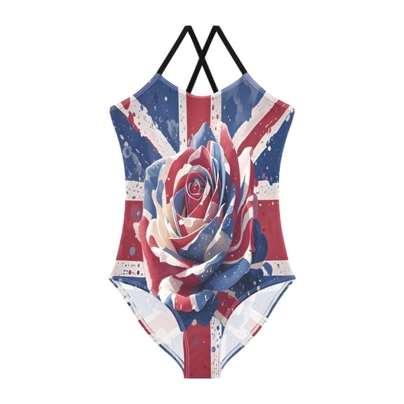 BZSMCE One-Piece Swimsuit with Crisscross StrapsBritish Flag RosePattern