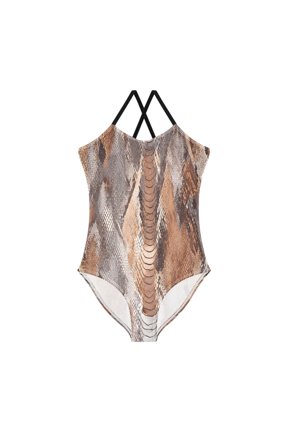 BZSMCE One-Piece Swimsuit with Crisscross StrapsBrown Python Pattern