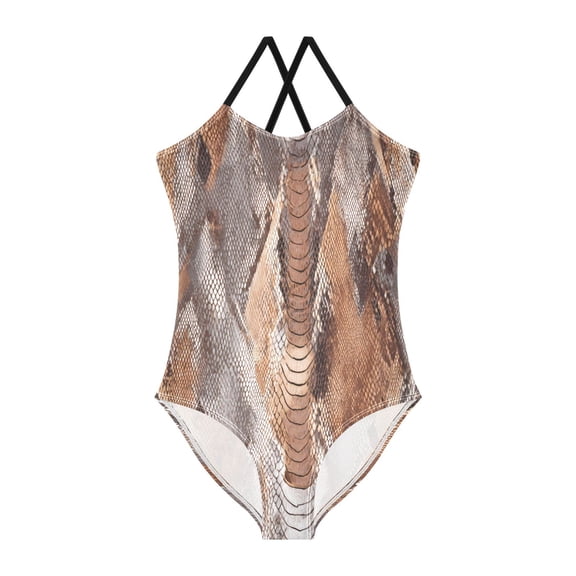 BZSMCE One-Piece Swimsuit with Crisscross StrapsBrown Python Pattern