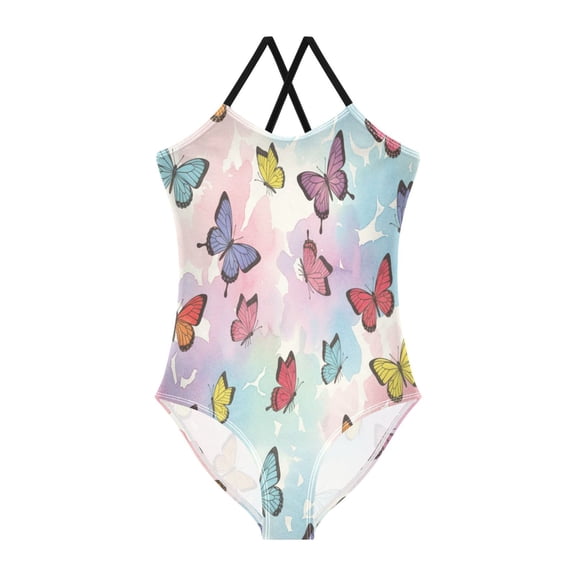 BZSMCE One-Piece Swimsuit with Crisscross StrapsButterflies Colorful Butterfly Pattern