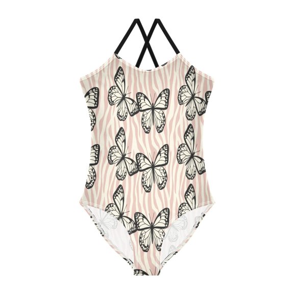 BZSMCE One-Piece Swimsuit with Crisscross StrapsButterfly Zebra Print Pattern