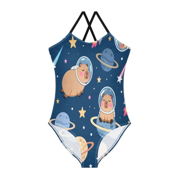 BZSMCE One-Piece Swimsuit with Crisscross StrapsCapybara Space Pattern