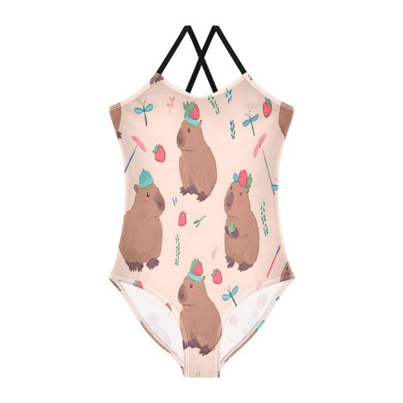 BZSMCE One-Piece Swimsuit with Crisscross StrapsCapybara Strawberry Pattern