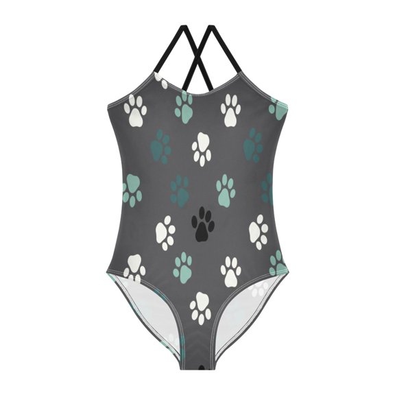 BZSMCE One-Piece Swimsuit with Crisscross StrapsCartoon Dog Claw Pattern