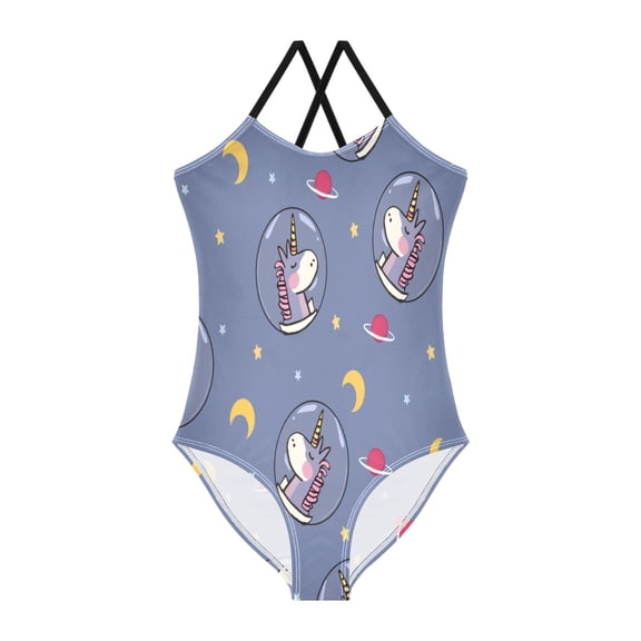 BZSMCE One-Piece Swimsuit with Crisscross StrapsCartoon Unicorn Pattern