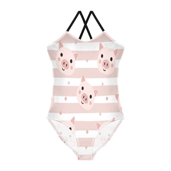 BZSMCE One-Piece Swimsuit with Crisscross StrapsCartoon pig Pattern
