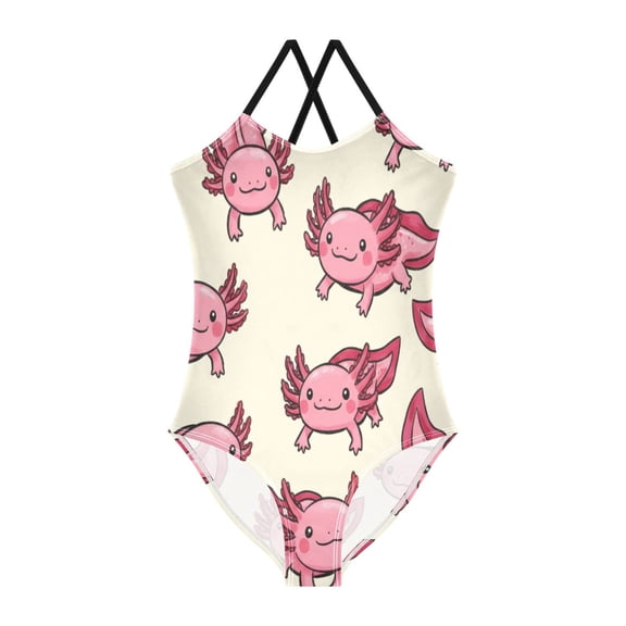 BZSMCE One-Piece Swimsuit with Crisscross StrapsCartoon soft red Axolotl Pattern