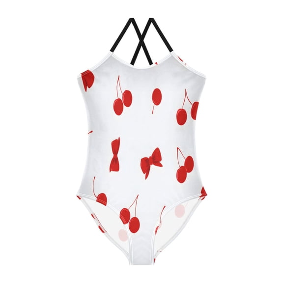 BZSMCE One-Piece Swimsuit with Crisscross StrapsCherry Red Bow Pattern