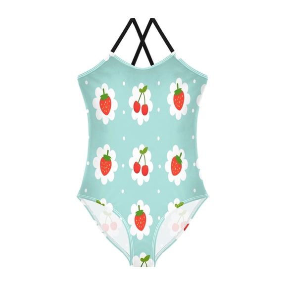 BZSMCE One-Piece Swimsuit with Crisscross StrapsCherry Strawberry Pattern