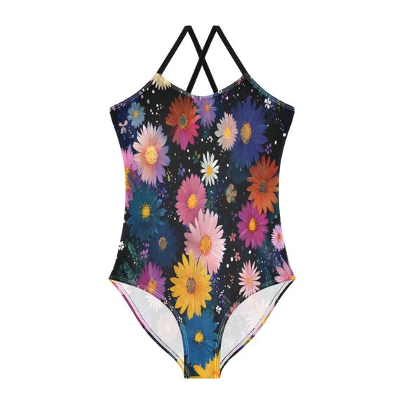 BZSMCE One-Piece Swimsuit with Crisscross StrapsColorful Daisy Pattern