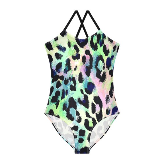 BZSMCE One-Piece Swimsuit with Crisscross StrapsColorful Leopard Pattern