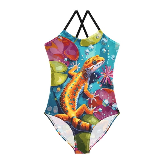 BZSMCE One-Piece Swimsuit with Crisscross StrapsColorful NewtPattern