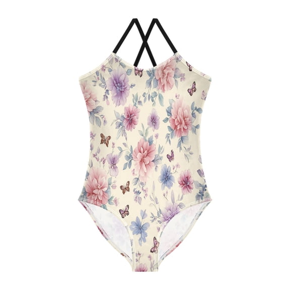 BZSMCE One-Piece Swimsuit with Crisscross StrapsCream Flutter Pattern