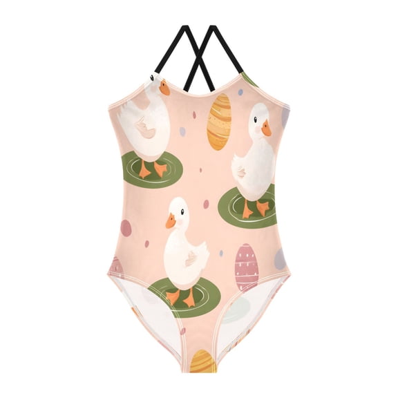 BZSMCE One-Piece Swimsuit with Crisscross StrapsCute Duck Pattern
