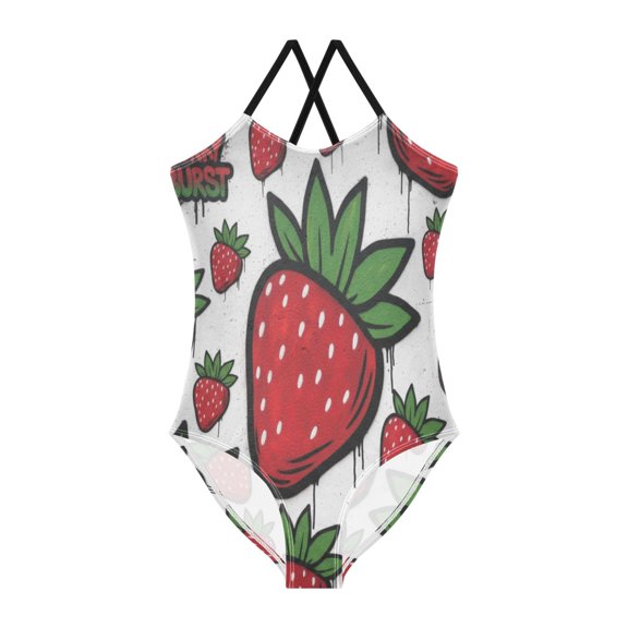 BZSMCE One-Piece Swimsuit with Crisscross StrapsCute Strawberry Pattern