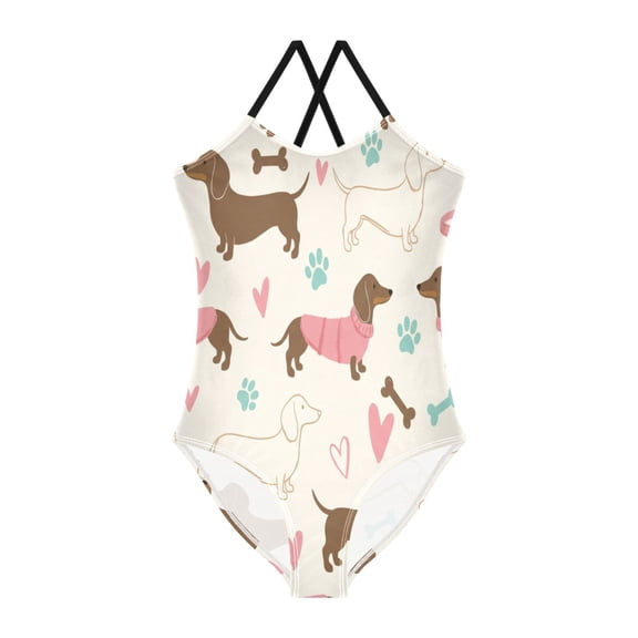 BZSMCE One-Piece Swimsuit with Crisscross StrapsDachshund Pattern