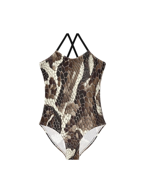 BZSMCE One-Piece Swimsuit with Crisscross StrapsDark Brown Python Pattern