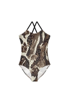 BZSMCE One-Piece Swimsuit with Crisscross StrapsDark Brown Python Pattern