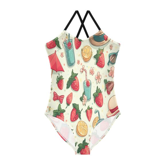 BZSMCE One-Piece Swimsuit with Crisscross StrapsDelicious Strawberry Pattern