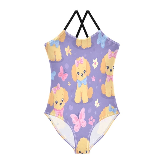 BZSMCE One-Piece Swimsuit with Crisscross StrapsDog Butterfly Pattern