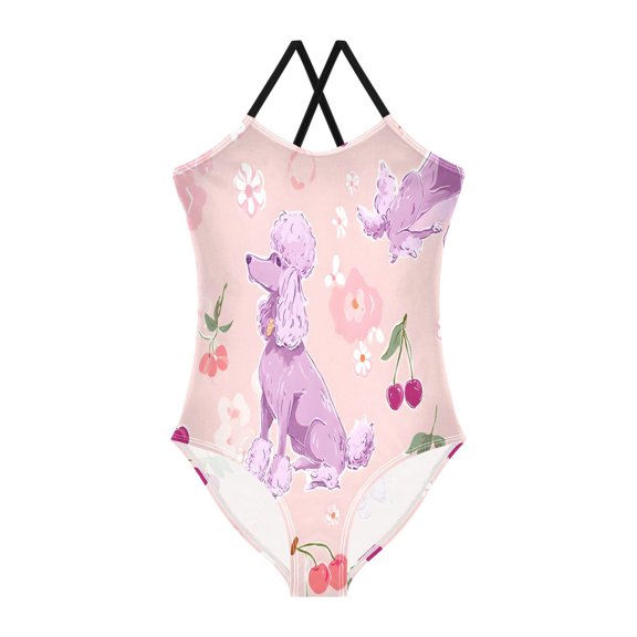 BZSMCE One-Piece Swimsuit with Crisscross StrapsDog Cherry Pattern