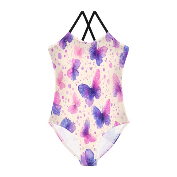 BZSMCE One-Piece Swimsuit with Crisscross StrapsDreamy Butterfly Pattern