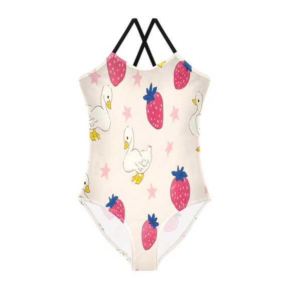 BZSMCE One-Piece Swimsuit with Crisscross StrapsDuck And Strawberry Pattern