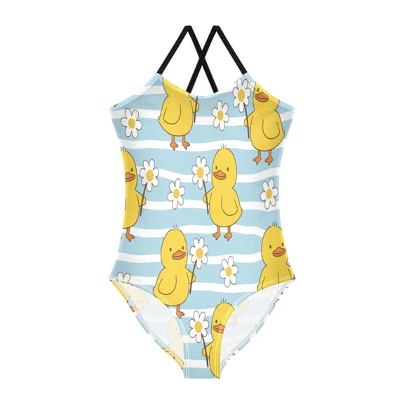 BZSMCE One-Piece Swimsuit with Crisscross StrapsDucks stripes Daisy Flower Pattern