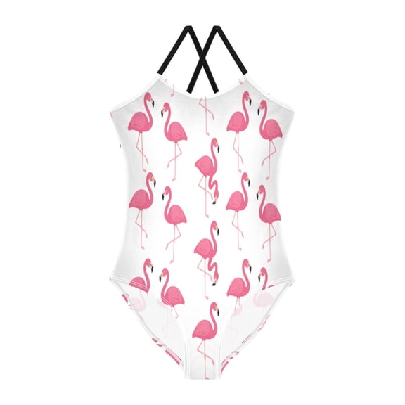 BZSMCE One-Piece Swimsuit with Crisscross StrapsFlock of Pink Pattern