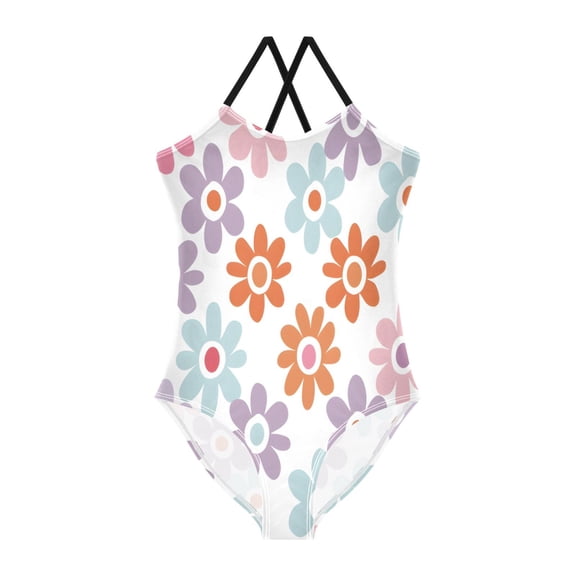 BZSMCE One-Piece Swimsuit with Crisscross StrapsFlower Cartoon Pattern