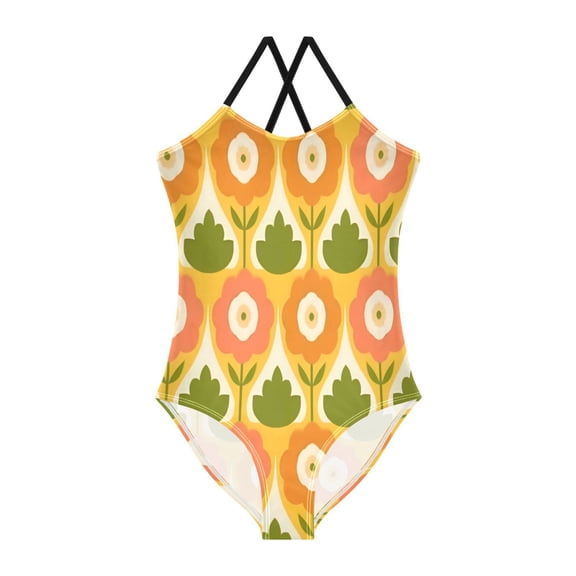 BZSMCE One-Piece Swimsuit with Crisscross StrapsFlowerPattern