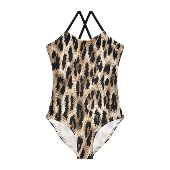 BZSMCE One-Piece Swimsuit with Crisscross StrapsFuzzy Leopard Print Pattern