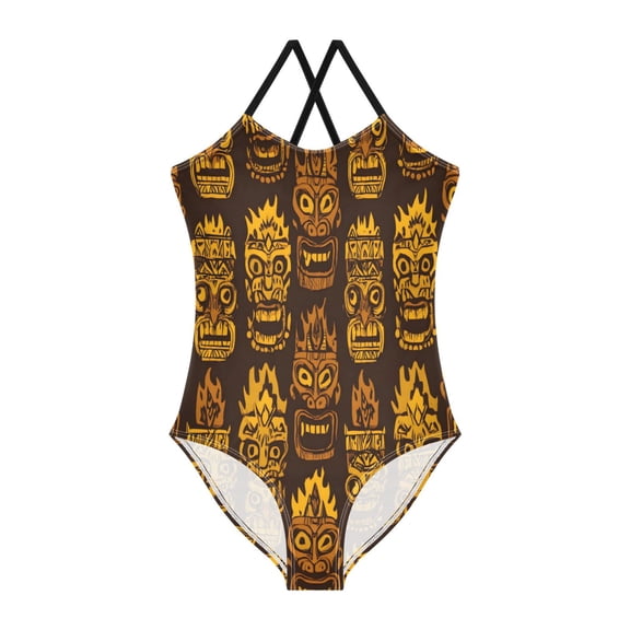 BZSMCE One-Piece Swimsuit with Crisscross StrapsGolden Wildman Pattern