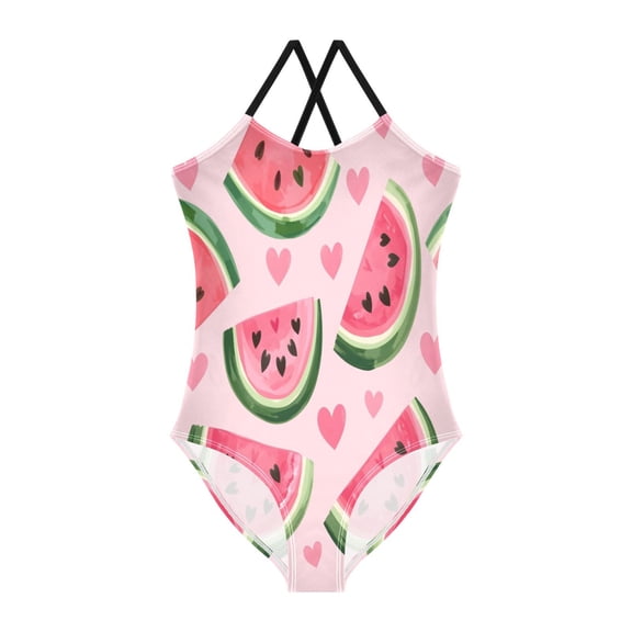 BZSMCE One-Piece Swimsuit with Crisscross StrapsHeart Shaped Watermelon Pattern