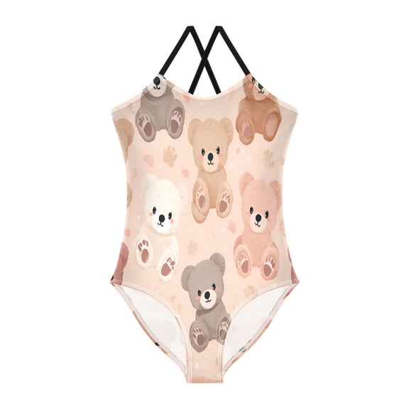 BZSMCE One-Piece Swimsuit with Crisscross StrapsHoney Bear Huddle Pattern