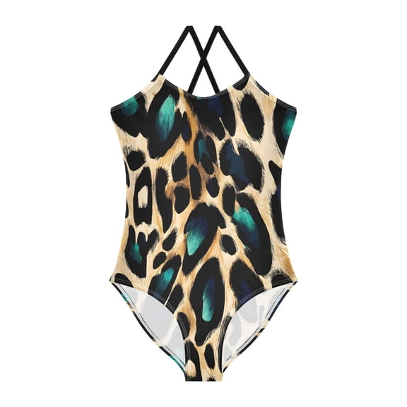 BZSMCE One-Piece Swimsuit with Crisscross StrapsJewel Green Leopard Print Pattern