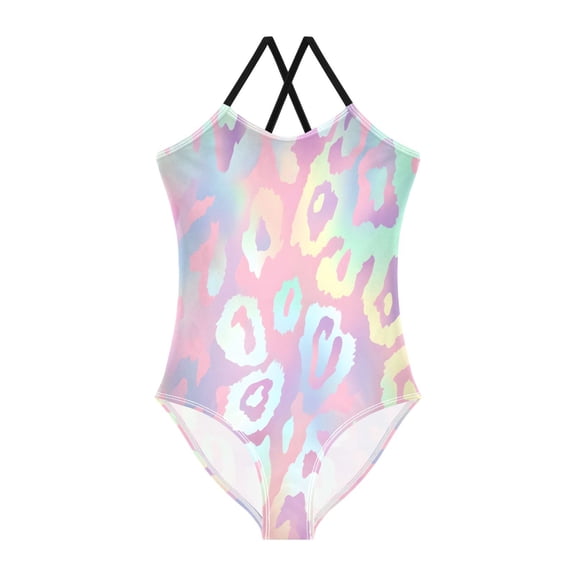 BZSMCE One-Piece Swimsuit with Crisscross StrapsLaser Leopard Print Pattern