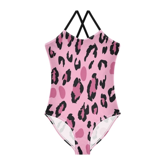 BZSMCE One-Piece Swimsuit with Crisscross StrapsLeopard Print Pink Pattern