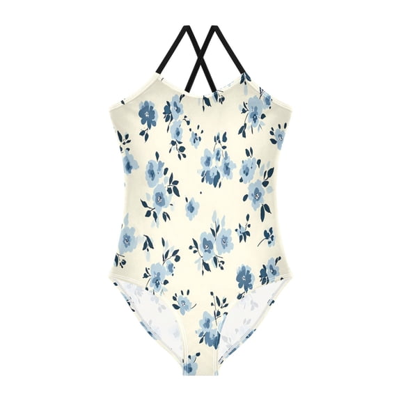 BZSMCE One-Piece Swimsuit with Crisscross StrapsLight_Blue And Navy Floral Pattern