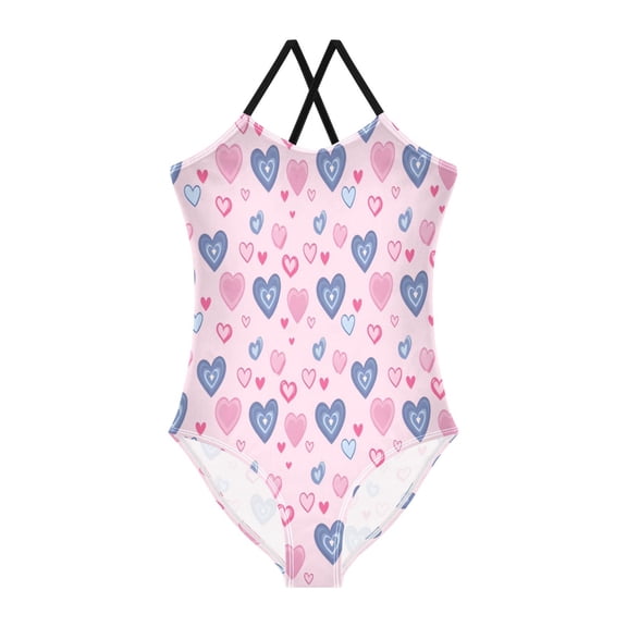 BZSMCE One-Piece Swimsuit with Crisscross StrapsLight Blue Heart Pattern