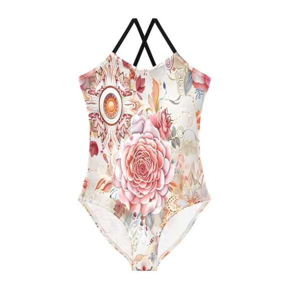 BZSMCE One-Piece Swimsuit with Crisscross StrapsMandala Flower Pattern