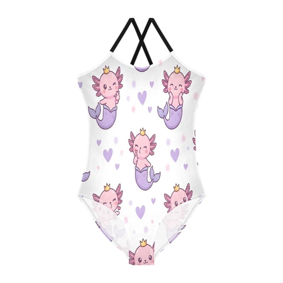BZSMCE One-Piece Swimsuit with Crisscross StrapsMermaid Axolotl Pattern